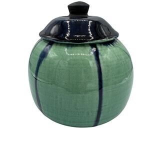 Greathouse Pottery Lidded Jar – Green & Blue Drip Glaze – 6” Handmade Studio Art